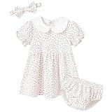 pureborn Baby Girls Dress with Bloomer Peter-pan Collar Short Sleeve Cotton Dresses Playwear Dress with Headband Pink Flower 9-12 Months