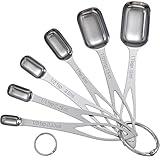 6PCS Narrow Measuring Spoons Set, Stainless Steel Measuring Spoon Fits in Spice Jars, Metal Teaspoon Measuring Spoons, Rectangular Tablespoon, Long Measuring Spoons for Dry & Liquid Ingredients