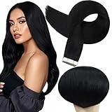Full Shine Tape in Hair Extensions Human Hair 18Inch Remy Tape ins Human Hair Extensions Color 1 Jet Black Fashion Extension, Seamless Silky Straight Skin Weft 20Pcs 50G Add Length for Wedding