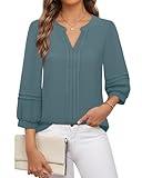 Unixseque 3/4 Length Sleeve Womens Tops: Office Attire Blue Blouses for Women Dressy Casual Work Shirts for Women Business Career Flowy Ladies Tops Trendy 2024 Fall Peasant Professional Formal Outfit