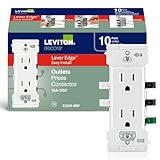 Leviton Lever Edge 15 Amp Tamper-Resistant Duplex Wall Outlet, 10-Pack, E5325-MW, White