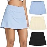 Real Essentials 3 Pack Womens Active Athletic Skort Skirt Pleated Pockets Running Casual Summer Workout Tennis Golf Sport Ladies Training Mini High Waisted Tiered