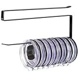 Tumbler Lid Organizer, Horizontal Tumbler Lid Storage Hook Up to 10 Lids, Space Saving Cup Lid Holders Under Cabinet Tumbler Lid Hook for Kitchen Organizer and Storage, Paper Towel Rack Hanger (Black)