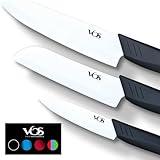 Vos Ceramic Knife Set in Elegant Gift Box, Ceramic Knives Set For Kitchen, Ultra Sharp Kitchen Knife Set with Covers, 4" 5" 6" Paring, Santoku & Chef Knife, Lightweight, Dishwasher safe (Black Handle)