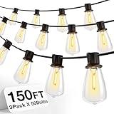 addlon 150 FT (3x50FT) Outdoor String Lights,Waterproof Patio Lights ETL Listed with 45+3 Shatterproof Dimmable ST38 LED Bulbs,2200K Connectable Outdoor Lighting for Backyard Bistro Garden