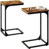 QEEIG C Table Side Table Set of 2 Living Room Sets C Shaped Couch Tray End Tables Farmhouse, Rustic Brown (017-30BN)