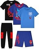 Marvel Boys Short Sets and Pant Sets - 5 Piece Spiderman Short Sleeve Tees, Graphic Shorts, Joggers for Toddler & Little Boys, Size 4T, Spiderman