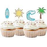 24 Pack Surfing Cupcake Toppers Glitter Summer Theme Surfboard Beach Cake Decorations Picks for Summer Beach Party Birthday Party Supplies (Surfing)
