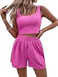 Verdusa Women's 2 Piece Summer Outfits Crop Tank Top and Shorts Going Out Clothing Sets Hot Pink Large