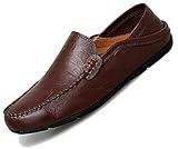 Go Tour Men's Premium Genuine Leather Casual Slip On Loafers Breathable Driving Shoes Fashion Slipper Dark Brown 9/43