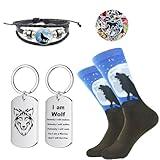Farmansion Wolf Gifts for Men,4pcs Gift Set for Wolf Lovers,Birthday Present with Canvas Funny Socks For Son,Brother,Uncle,Dad,Grandfather