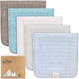 5-Pack Cotton Muslin Burp Cloths Baby Girls, Boys - Soft & Absorbent Spit Up Burp Rags, Large Muslin Towel, Cotton Wash Cloths for Babies, Newborn, Infant, No Shrink, Durable, Neutral (Nimbus)