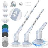 Airpher Electric Spin Scrubber, 2024 Upgraded IPX8 Cordless Cleaning Brush with 9 Replaceable Brush Heads, Detachable as Short Handle, Shower Cleaning Scrubber for Bathroom Tub (Gray)