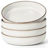 Herogo Stoneware Pasta Bowls Set of 4, 37 Ounce Large Wide Shallow Plates and Stackable Serving Bowls Sets for Salad Soup Cereal, Microwave & Dishwasher Safe, Ivory White