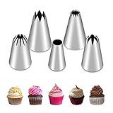 5Pcs Large Piping Tips Set, Stainless Steel Frosting Tips, Cake Decorating Tips for Cupcakes Cakes Cookies Decorating