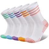 COOPLUS Womens Athletic Crew Socks 5 Pairs Outdoor Recreation Performance Wicking Cushion Mid-Calf Socks