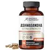 Sacred Nutrient Ashwagandha Organic Extra Strength Supplement with Black Pepper for Stress & Mood Support, Energy 300mg Extract (Equivalent 3000mg Herb), 100 Capsules