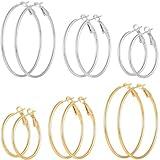 6 Pairs Gold Silver Plated Hoop Earrings for Women, Hypoallergenic Stainless Steel Gold Hoops Silver Hoop Earrings Set, Lightweight Large Small Hoops Women Earrings Loop Earrings Set