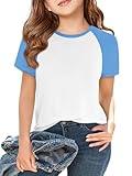 Imily Bela Kids Girls T Shirts Casual Raglan Short Sleeve Crewneck Color Block Summer Tees 5-14 Years Baby Blue