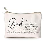 God is Still Writing Your Story Travel Bag Funny Christian Women of the Bible Makeup Bag Bible Quote Christian Quotes Scripture Makeup Pouch Linen Cotton Bag