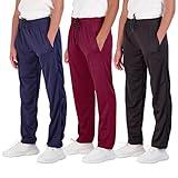 Real Essentials 3 Pack: Boys Active Mesh Sweatpants Track Pants Basketball Athletic Fashion Teen Soccer Casual Lounge Open Bottom Running Kids Pockets Gym Activewear Training -Set 1,M(10-12)