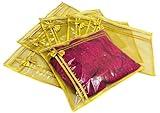 10 piece transparent single Saree/Suit Packing Sari Cover/Bag Organizer with zip for Wardrobe Storage and wedding gifting,dress covers (Golden, Pack of 10)
