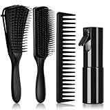 Hommtina 4pcs Detangling Brush Set Getting Shine and Makes Hair Smooth, Curly Hair Brush for Adult & Kids Wet or Dry Hair (3 PCS, Black+Black)