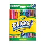 Crayola Clicks Retractable Tip Marker Set for Kids (10ct), Markers For School, Long Lasting Coloring Book Supplies, No Dry, Back to School Essentials, 6+