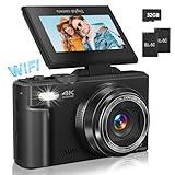 Digital Camera for Photography, 4K Vlogging Camera for YouTube 3" 180° Flip Screen 18X Digital Zoom Compact Retro Cameras with 32GB TF Card & 2 Batteries, Black