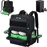 Wigojoy Travel Carrying Case Compatible with Xbox Series X/S, Multiple Pockets of Storage Space Tactical Portable Backpack , Accommodates 15.6'' Laptop and Other Xbox Accessories, Green