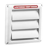 Deflecto Supurr-Vent Louvered Weather-Resistant Outdoor Plastic Dryer Vent Cover for 4 inch Pipe, UV Protection for Maximum Airflow Efficiency & Long-Lasting Durability | 6 inch x 6 inch Size | White