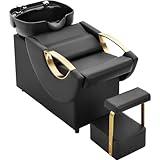 IJIALIFE Shampoo Bowl and Chair Set for Salon, Hair Washing Salon Shampoo Chair for Hair Stylist, ABS Plastic Backwash Barber Sink with Separate Footstool for Spa Beauty, Black