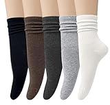 Loritta 5 Pairs Cotton Socks for Women Casual Comfy Crew Sock Stretchy Calf Slouch Boot Socks, A-Classic Color