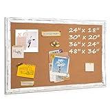 QUEENLINK Bulletin Board, 36" x 24", Cork Board for Wall, Rustic White Wooden Frame, Hanging Pin Board for Home & Office Decor, 10 Push Pins