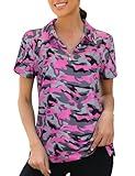Viracy Women's Plus Size Golf Shirts, Womens Golf Tops 1/4 Zip Up Short Sleeve Quick Dry Moisture Wicking Activewear Polo,3XL Pink Camouflage