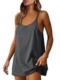 ANRABESS Women Athletic Dress Summer Tennis Workout Active Sports Mini Romper Dress Built in Shorts Travel Vacation Clothes Gray Large