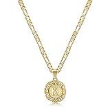 KissYan Initial Necklaces for Women, 14K Gold Plated Round Letter Capital Monogram Pendant Alphabets from A-Z Figaro Chain Jewelry (Gold K)