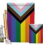 Americana Home & Garden Progress Pride Garden House Flag Kit Support Rainbow Love LGBT Gay Bisexual Pansexual Transgender Decoration Banner Small Yard Gift Double-Sided, Thick Fabric, Made in USA