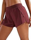 CRZ YOGA Running Shorts for Women High Waisted V Split for Gym Workout Athletic Track with Liner Breathable Quick Dry Red Merlot Medium