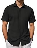 COOFANDY Men Short Sleeve Linen Shirt Summer Button Down Shirt Vacation Outfits Untucked Shirts Black