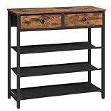 HOOBRO Shoe Rack, 4 Tier Shoe Storage Organizer with 2 Non-Woven Drawers, 9-12 Pairs of Shoes for Entryway, Shoe Shelf with 3 Oxford Fabric Shelves and Wooden Top, Closet, Rustic Brown BF77XJ01