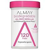 Almay Biodegradable Makeup Remover Pads, Micellar Gentle, Hypoallergenic, Fragrance-Free, Dermatologist & Ophthalmologist Tested, 120 Count