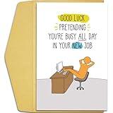 Qiliji Funny New Job Card for Men Women, Good Luck New Job Card for Him Her, Coworker Leaving Card, New Job Congratulations Card, Pretending You're Busy All Day In Your New Job Card