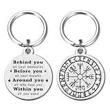 Alotozo Viking Compass Vegvisir Keychain - Norse Mythology Gifts for Men Women - Stainless Steel Engraved Viking Key Chains - Vikings Birthday, Christmas Gifts