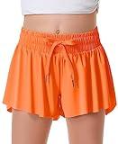 Girls Flowy Shorts Butterfly Shorts for Kids with Pocket 2-in-1 Athletic Shorts Running Shorts for Girls Youth Teen Active Workout Sports (Orange# Girls, X-Small)