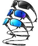 OUKEMAX Polarized Sunglasses Men Sports-Sunglasses: Wrap Around Sun Glasses for Running Cycling Golf UV Protection 3 Pack