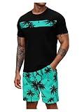 Floerns Men's Shirt and Shorts 2 Piece Sets Graphic Print Beach Outfits Mint Green X-Large