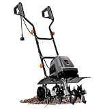 18 Inch 15 Amp Electric Tiller Cultivator, 24 Steel Tines for Gardening, Corded & High Power Garden Roto Tiller, 8.7'' Tilling Depth, 4-Adjustable Wheels, Foldable Handle, for Lawn Yard, Gray