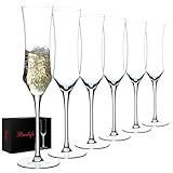 Champagne Flutes Set of 6 - Hand Blown Crystal Champagne Glasses With Long Stem - 7 oz Elegant Sparkling Wine Stemware - Unique Gift for Birthday,Wedding,Mother's Day,Housewarming
