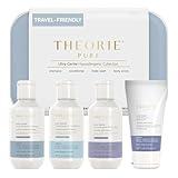THEORIE PURE Travel Size Toiletries Set - Hypoallergenic Shampoo, Conditioner, Body Wash & Body Scrub - Fragrance-Free, No Sulfates or Parabens - Clean Beauty Essentials for Hair & Skin